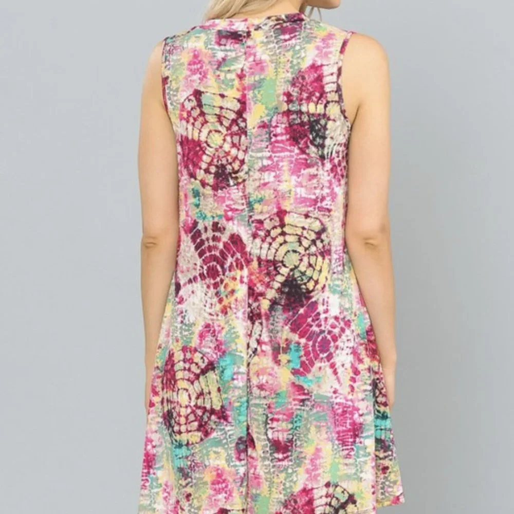 NWT Tie Dye Sleeveless Swing Dress - Picture 3 of 9